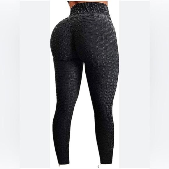 High-Waisted Black Textured Leggings With Pockets For Women Small Size 92% Nylon - Picture 3 of 6